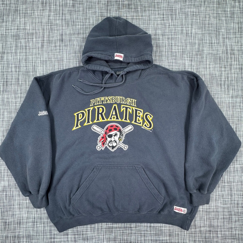 Stitches Mens Pittsburgh Pirates MLB Pullover Hoodie Gray 2XL Baseball Fan Gear